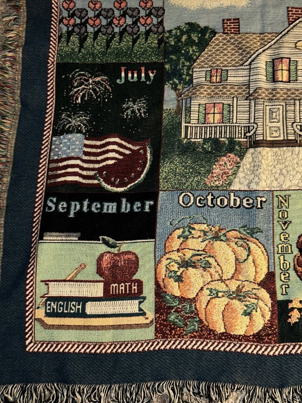 VTG Bless Our Home Calendar Months Tapestry Throw Blanket 51x60" seasons woven - Picture 4 of 7